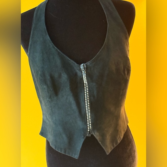 Cache Black Suede Halter with rhinestone Zipper - Picture 1 of 5